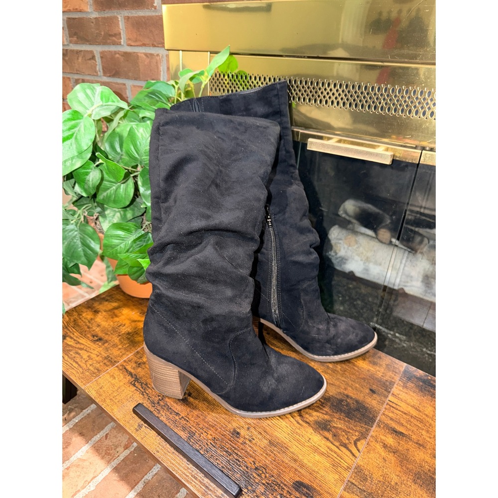 Target Slouchy Knee High Boots Women Black Faux Suede Wide Calf Size 9WC